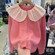【初色】澎澎娃娃領針織開衫毛衣上衣-共4色-65951(F可選) F 粉紅色