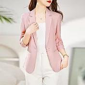 【MsMore】 小西裝長袖外套時尚休閒七分袖薄款百搭俐落西裝短版外套# 118922 M 粉紅色