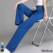 【MsMore】 運動褲鬆緊高腰系帶寬鬆直筒垂感百搭顯瘦長褲# 118994 2XL 藍色