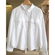 【ACheter】 文藝休閒棉純色長袖襯衫寬鬆短版上衣# 119027 XL 白色