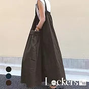 【Lockers 木櫃】秋季日系背帶純棉口袋連衣裙 L112082101 F 咖色F