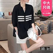 【Jilli~ko】韓版條紋圖案印花寬鬆顯瘦襯衫 J10937  FREE 黑色