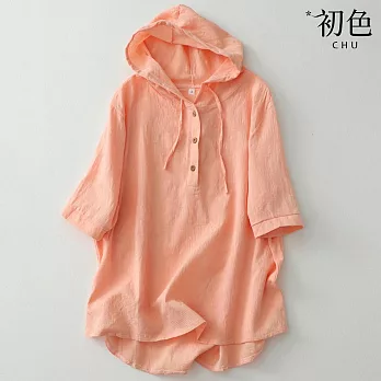 【初色】休閒透氣連帽T恤五分袖短袖上衣-共2色-68879(M-2XL可選) M 桔粉色