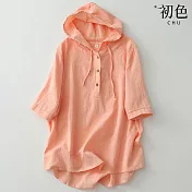 【初色】休閒透氣連帽T恤五分袖短袖上衣-共2色-68879(M-2XL可選) XL 桔粉色