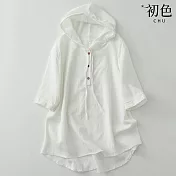 【初色】休閒透氣連帽T恤五分袖短袖上衣-共2色-68879(M-2XL可選) M 白色