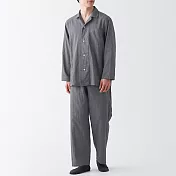 【MUJI 無印良品】男有機棉無側縫二重紗織家居睡衣 M 灰白紋樣