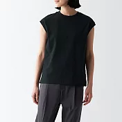 【MUJI 無印良品】女棉混涼感法式袖T恤 S 黑色