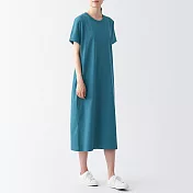 【MUJI 無印良品】女棉混涼感洋裝 M 煙燻藍