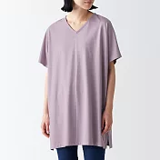 【MUJI 無印良品】女棉混涼感V領長版衫 S 粉紫
