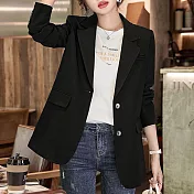 【MsMore】 短版西裝外套休閒氣質寬鬆設計高級感復古長袖西服# 118924 M 黑色