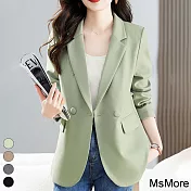【MsMore】 西裝長袖外套英倫風雙排扣休閒小西服中長純色寬鬆外套# 118928 M 綠色