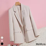 【MsMore】 名模西裝長袖外套韓版休閒開叉造型中長寬鬆西服# 118932 L 米白色