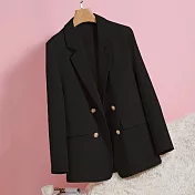 【MsMore】 名模西裝長袖外套韓版休閒開叉造型中長寬鬆西服# 118932 L 黑色
