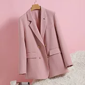 【MsMore】 名模西裝長袖外套韓版休閒開叉造型中長寬鬆西服# 118932 L 粉紅色