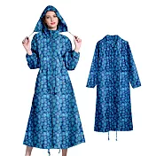 【EZlife】晴雨兩用時尚輕薄亮彩風衣雨衣(附同款收納袋) 藍色小花