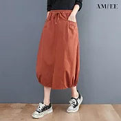 【AMIEE】鬆緊綁帶多口袋直筒長裙(2色/M-2XL/KDSQ-8229) M 桔色