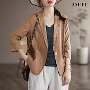 【AMIEE】輕盈棉麻七分袖西裝外套(5色/M-XL/KDCQ-1350) M 駝色