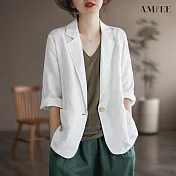 【AMIEE】輕盈棉麻七分袖西裝外套(5色/M-XL/KDCQ-1350) XL 白色