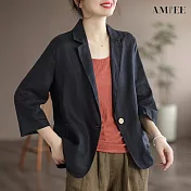 【AMIEE】輕盈棉麻七分袖西裝外套(5色/M-XL/KDCQ-1350) XL 黑色