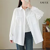 【AMIEE】率性寬版口袋襯衫外套(2色/F碼/KDTQ-6115) F 白色