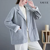 【AMIEE】知性華夫格西裝外套(3色/M-2XL/KDCQ-8275) XL 灰色