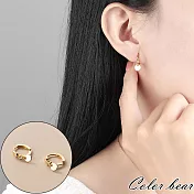 【卡樂熊】S925銀針簡約圓片小鑽造型耳環/耳扣飾品(兩色)- 金色