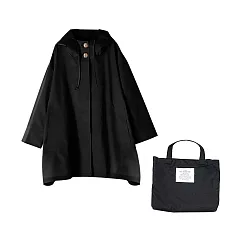 【EZlife】日式輕薄斗篷風衣式外套雨衣(附同色收納袋) 黑色