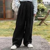 【AMIEE】PURE 拼接車縫個性黑落地牛仔褲(黑色/S-M/KDPQ-B899) M 黑色