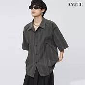 【AMIEE】暗條紋設計感復古短袖襯衫(男裝/深灰/M-2XL/KDTY-C130) XL 深灰
