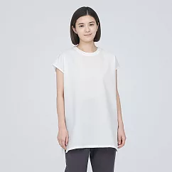 【MUJI 無印良品】女聚酯纖維彈性透氣泡泡紗法式袖長版衫 S 白色