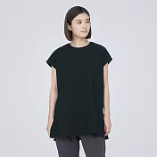 【MUJI 無印良品】女聚酯纖維彈性透氣泡泡紗法式袖長版衫 S 黑色