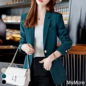 【MsMore】 休閒小西裝韓版通勤氣質時尚長袖西裝短版外套# 118934 L 藍色