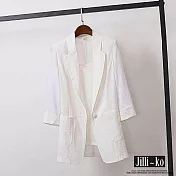 【Jilli~ko】韓版寬鬆休閒棉麻感西裝外套 J10925  FREE 白色