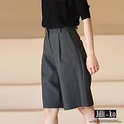 【Jilli~ko】可調腰帶顯瘦垂感五分西裝褲 M-L J10189 M 深灰色