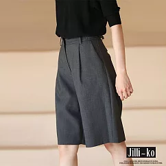 【Jilli~ko】可調腰帶顯瘦垂感五分西裝褲 M─L J10189 M 深灰色