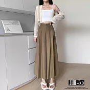 【Jilli~ko】薄款休閒寬鬆冰絲垂感闊腿褲 J10939 FREE 卡其色