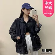 【Jilli~ko】韓版復古百搭開扣寬版牛仔外套 J10961  FREE 黑色