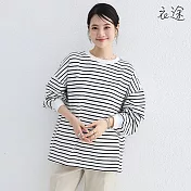[衣途]慵懶風寬鬆休閒運動衛衣M-L(KDTQ-B711) M 白色條紋