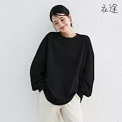 [衣途]慵懶風寬鬆休閒運動衛衣M-L(KDTQ-B711) M 黑色