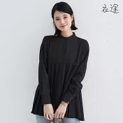 [衣途]精緻時髦挺版百摺圓領襯衫FREE(KDTQ-B629) F 黑色