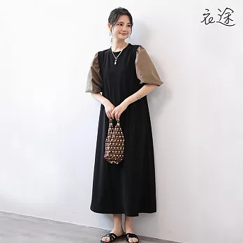 [衣途]優雅泡泡袖造型連衣裙洋裝M-L(KDDQ-B420) M 咖色