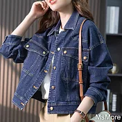 【MsMore】 藍色牛仔短外套韓版時尚長袖休閒短款# 119215 M 牛仔藍色