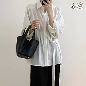 [衣途]流星絲麻高級設計綁帶襯衫M-L(KDTQ-B621) M 白色