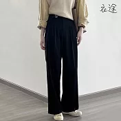 [衣途]精緻光澤打摺直筒西裝褲M-L(KDPQ-B701) M 高級黑