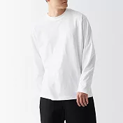 【MUJI 無印良品】男棉混天竺圓領長袖T恤 XL 白色