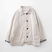 【ACheter】 純色棉質短款外套顯瘦單排扣文藝反摺格長袖短版# 119326 M 米白色