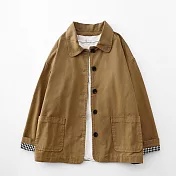 【ACheter】 純色棉質短款外套顯瘦單排扣文藝反摺格長袖短版# 119326 M 卡其色