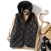 【ACheter】 輕薄保暖羽絨棉連帽馬甲背心氣質寬鬆無袖短版外套# 119327 M 黑色