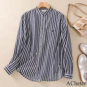 【ACheter】 條紋襯衫休閒通勤空調棉質時尚寬鬆短板外罩上衣# 119337 M 條紋色