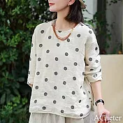 【ACheter】 時尚圓點上衣寬鬆顯瘦套頭長袖寬鬆短版上衣# 119339 XL 花紋色